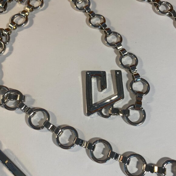 Ashley Stewart Silver-Tone Chain Belt With Geometric Detailing & Lobster Clasp C - Picture 2 of 6